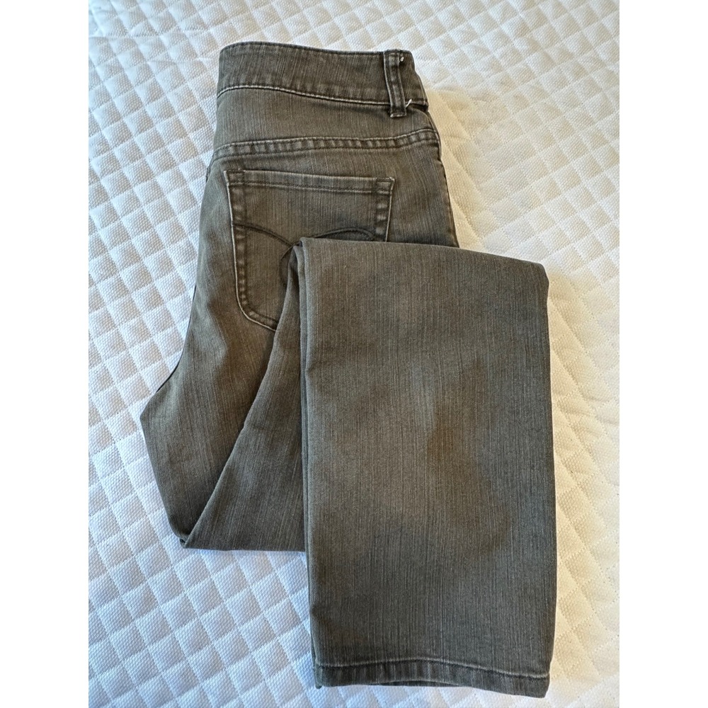 Chicos Platinum Denim Jeans Size 1 /Size 8 Reg Olive Brown Straight Leg